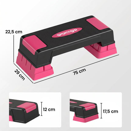 Verstellbare Aerobic-Step-Plattform, 3 Höhen, Schwarz/Pink