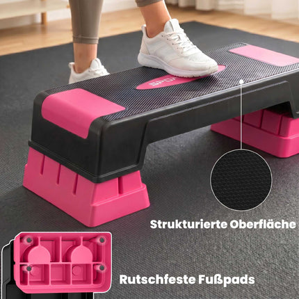 Verstellbare Aerobic-Step-Plattform, 3 Höhen, Schwarz/Pink