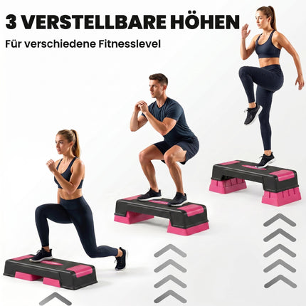 Verstellbare Aerobic-Step-Plattform, 3 Höhen, Schwarz/Pink