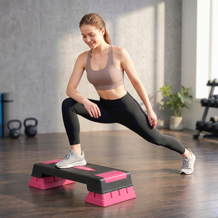 Verstellbare Aerobic-Step-Plattform, 3 Höhen, Schwarz/Pink