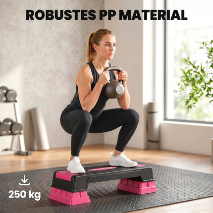 Verstellbare Aerobic-Step-Plattform, 3 Höhen, Schwarz/Pink