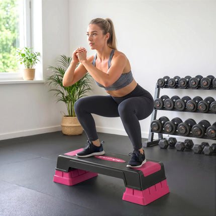 Verstellbare Aerobic-Step-Plattform, 3 Höhen, Schwarz/Pink