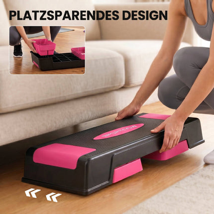 Verstellbare Aerobic-Step-Plattform, 3 Höhen, Schwarz/Pink