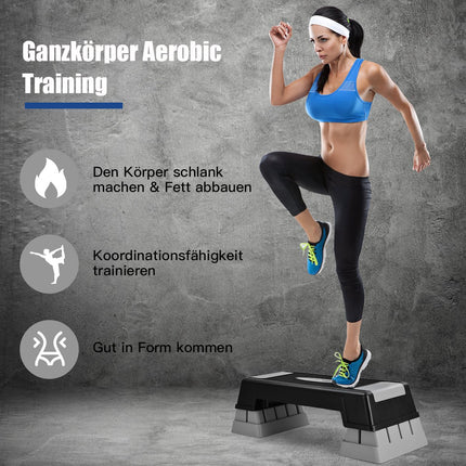 Verstellbarer Aerobic-Stepper, 3 Höhen, rutschfest, Grau
