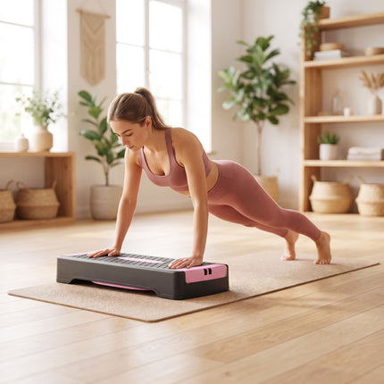 Adjustable Aerobic Stepper with Resistance Bands, Pink