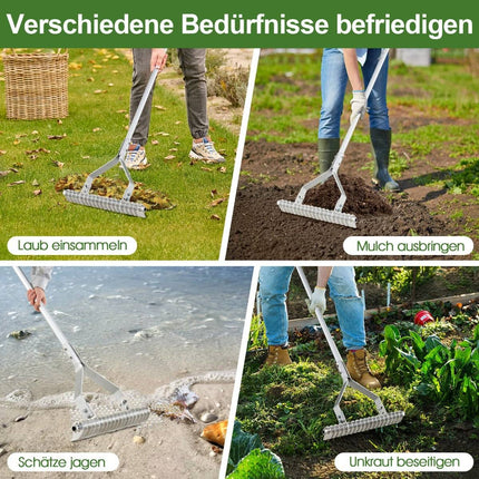 Verstellbarer Aluminium-Gartenrechen, 50x178 cm, 19 Zinken