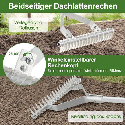 Verstellbarer Aluminium-Gartenrechen, 50x178 cm, 19 Zinken