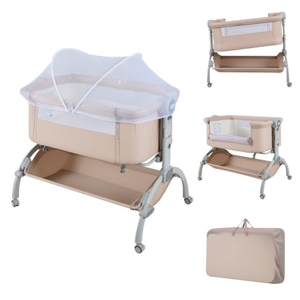 Adjustable Baby Bassinet with Wheels – Beige, 7 Height Levels
