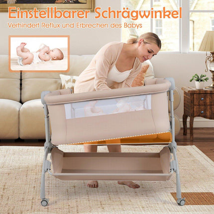Adjustable Baby Bassinet with Wheels – Beige, 7 Height Levels