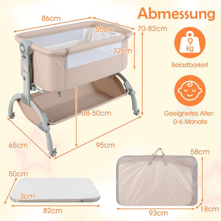 Adjustable Baby Bassinet with Wheels – Beige, 7 Height Levels