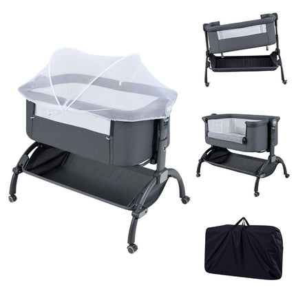 Verstellbares Baby-Beistellbett mit Rollen, Grau