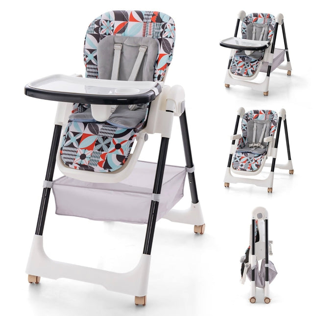 Verstellbarer Babyhochstuhl mit Liegefunktion und doppeltem Tablett