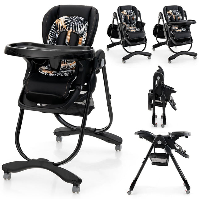 Verstellbarer Baby-Hochstuhl mit Rollen, Schwarz