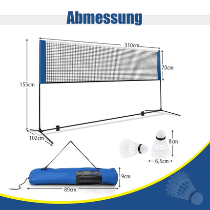 Verstellbares Badmintonnetz-Set mit Ständer, Federbällen & Tasche