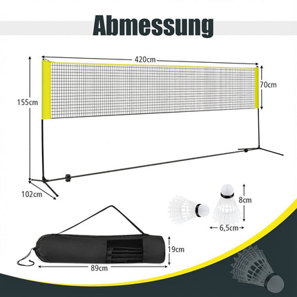 Verstellbares Badmintonnetz-Set mit Ständer und Tragetasche