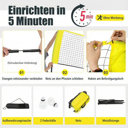 Verstellbares Badmintonnetz-Set mit Ständer und Tragetasche