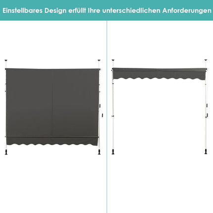 Nastavitelná balkonová markýza s klikou, 250x120 cm, šedá