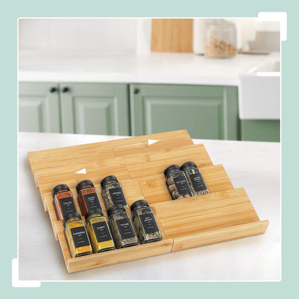 Adjustable Bamboo Spice Rack Set – 8 Compartments