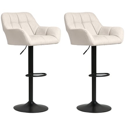 Verstellbare Barhocker, 2er-Set, Kunstleder, Creme/Schwarz