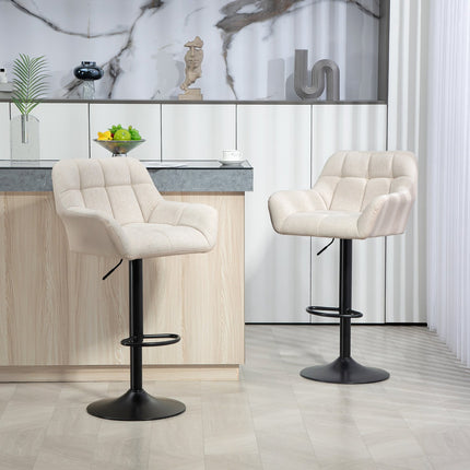 Verstellbare Barhocker, 2er-Set, Kunstleder, Creme/Schwarz