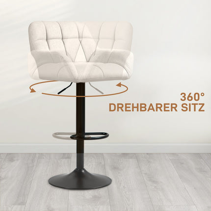 Verstellbare Barhocker, 2er-Set, Kunstleder, Creme/Schwarz