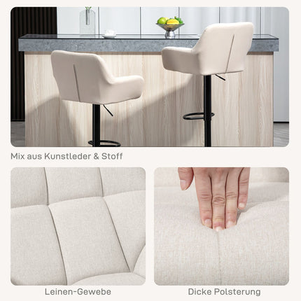 Verstellbare Barhocker, 2er-Set, Kunstleder, Creme/Schwarz