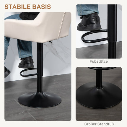 Verstellbare Barhocker, 2er-Set, Kunstleder, Creme/Schwarz