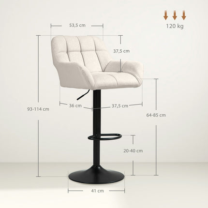 Verstellbare Barhocker, 2er-Set, Kunstleder, Creme/Schwarz