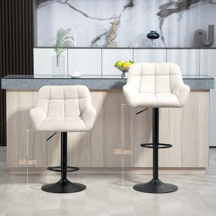 Verstellbare Barhocker, 2er-Set, Kunstleder, Creme/Schwarz