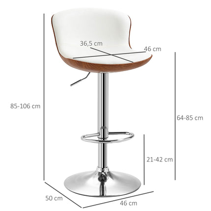 Verstellbare Barhocker 2er-Set, drehbarer Sitz, Cremeweiß