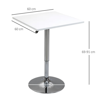 Adjustable Bar Table – Square, 69-91 cm, White/Silver