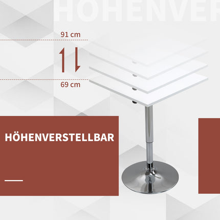 Adjustable Bar Table – Square, 69-91 cm, White/Silver