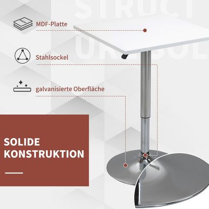 Adjustable Bar Table – Square, 69-91 cm, White/Silver