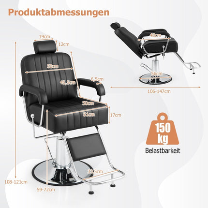 Adjustable Barber Chair, 360 Swivel, Reclining Backrest