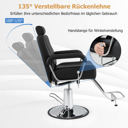 Adjustable Barber Chair, 360 Swivel, Reclining Backrest