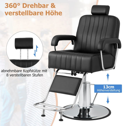 Adjustable Barber Chair, 360 Swivel, Reclining Backrest