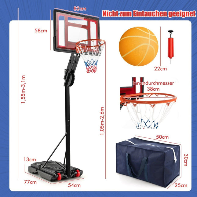 Verstellbarer Basketballkorb mit Ständer & Rollen, 105-260 cm