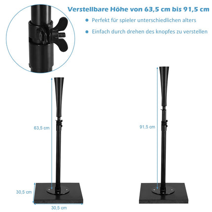 Verstellbares Schlag-Tee, 63,5-91,5 cm, tragbar, schwarz