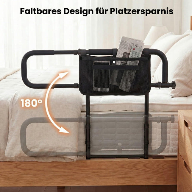 Verstellbares Bettgitter für Senioren – klappbar, schwarz, Metallrahmen