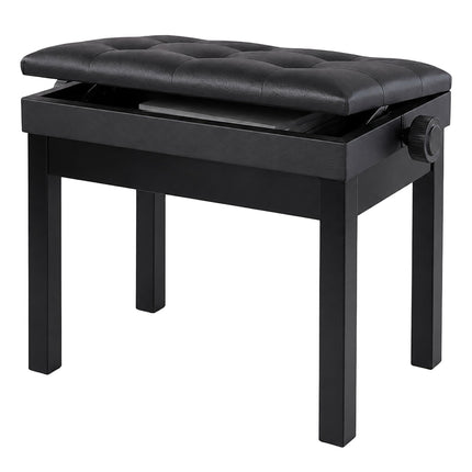 Adjustable Black Birch Piano Bench with Storage