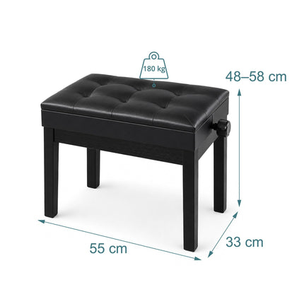 Adjustable Black Birch Piano Bench with Storage