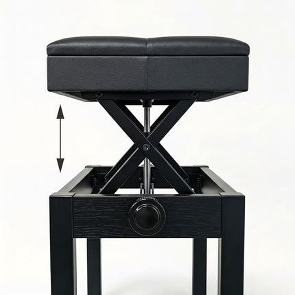 Adjustable Black Birch Piano Bench with Storage