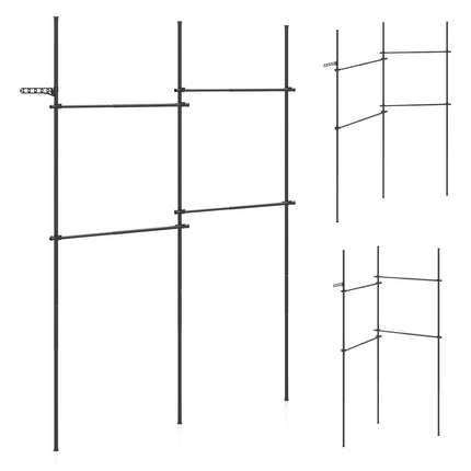 Adjustable Black Clothes Rack with 4 Hanging Rods, 43.3"-124"
