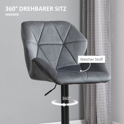 Verstellbare Barhocker aus blauem Samt mit Rückenlehne, 2er-Set