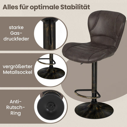 Verstellbare braune Barhocker 2er-Set mit Rückenlehne und Fußstütze
