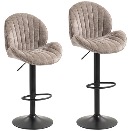 Adjustable Brown Chenille Bar Stools, Set of 2, Swivel