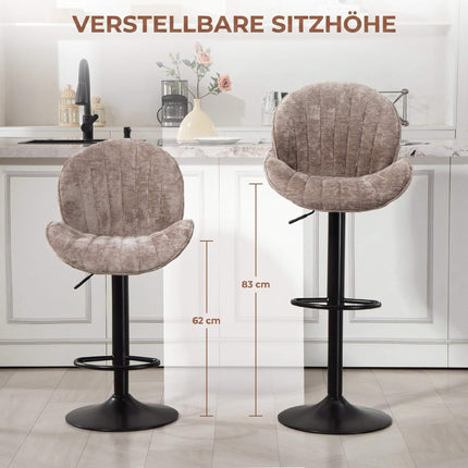 Adjustable Brown Chenille Bar Stools, Set of 2, Swivel
