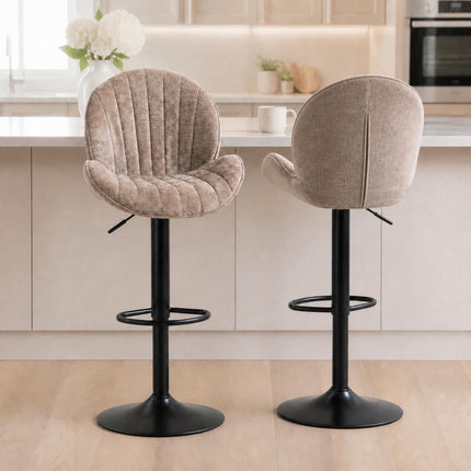Adjustable Brown Chenille Bar Stools, Set of 2, Swivel
