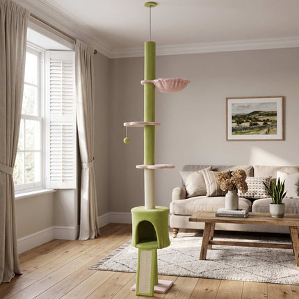 Adjustable Cat Tree with Hammock & Sisal Posts, Green
