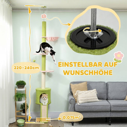 Adjustable Cat Tree with Hammock & Sisal Posts, Green